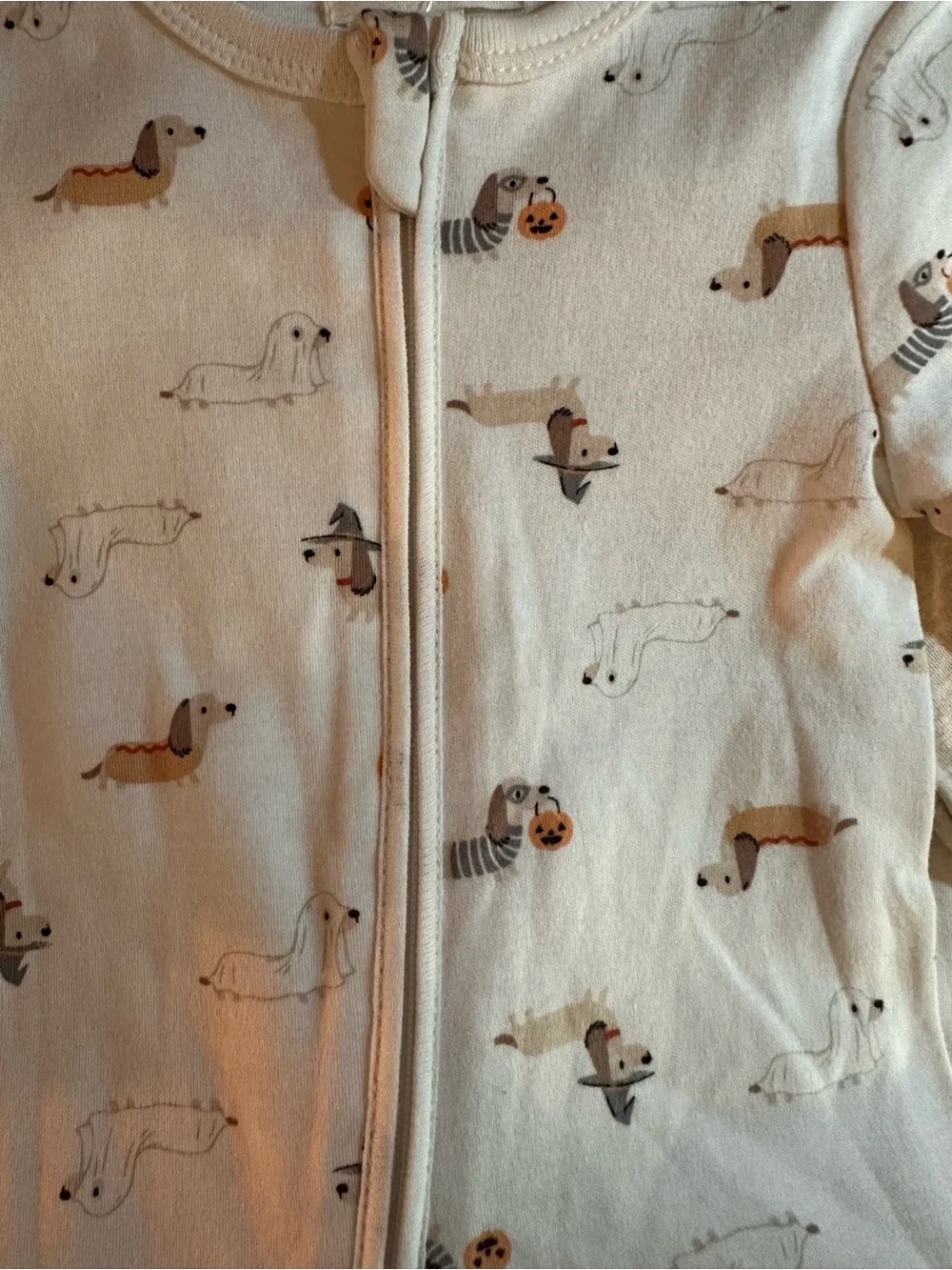 Baby Zip-Front Pajama Set in Cream with Halloween Dachshund Print